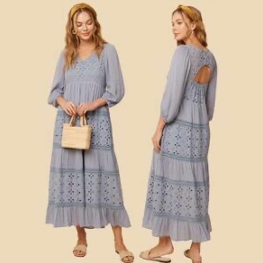 Listicle Elegant Blue Women's Dress, dusty blue, size L